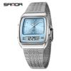 SANDA Men's Steel Band Dual Display Watch with Multi-Time Zone, Night Glow, and Waterproof Features