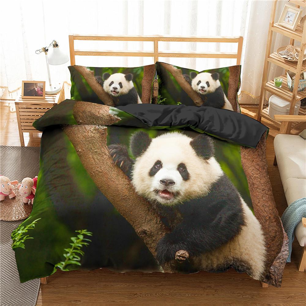 Panda Duvet Cover Set 3D Printed Wild Animal Cute Panda Comforter Cover Twin Queen King Sizes For Kids Polyester Bedding Set