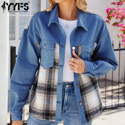 Women's Fashion Casual Plaid Print Autumn Winter Long Sleeve POLO Neck Jackets & Coats