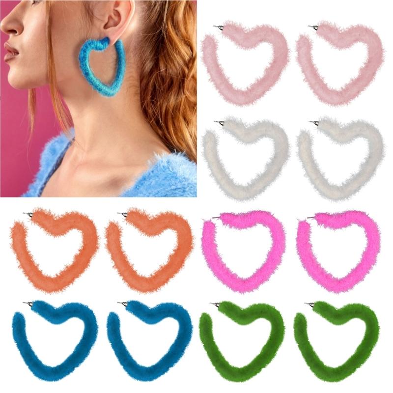 Plush Heart Hoop Earrings Exaggerated Dangle Earrings Fashion Piercing Earrings Punk Ear Stud Simple Jewelry Gift