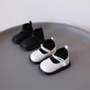 Girls' Black Leather Non-slip Walker Shoes - Autumn/Winter Korean Style Velvet Boots for Little Kids