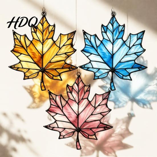 Indoor Autumn Party Supplies Acrylic Maple Leaf Suncatcher for Home Decor Stained Glass Decorative Leaves Style Window Hanging Ornament Thanksgiving