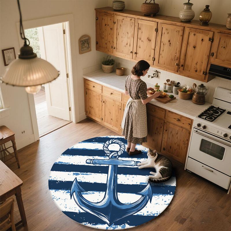 Anchor and Ship's Wheel,Round Area Rug,Carpet Rug for Living Room Bedroom Sofa Playroom Decor,Non-slip Floor Mat