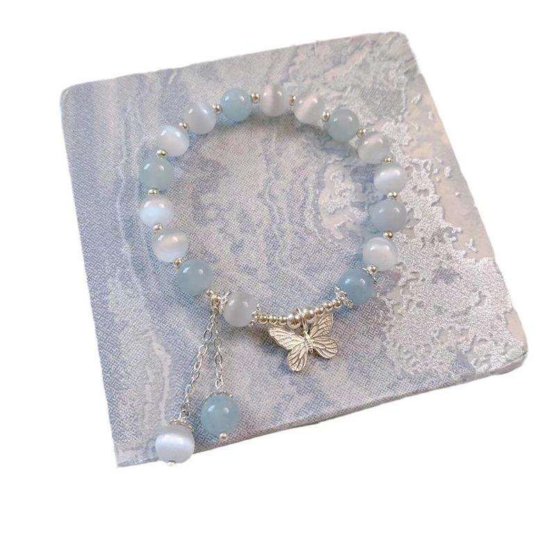 Cat's Eye Crystal Butterfly Bracelet - Designer High-End Women's Jewelry in Versatile Sea Blue Gray
