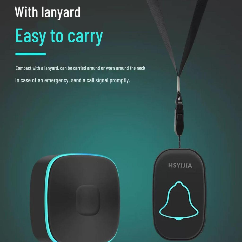 Wireless Doorbell & Emergency Call Button for Elderly - Bedside Pager with Lanyard