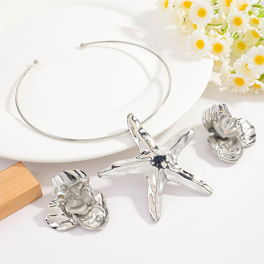 Fashion Starfish Collar Earrings Set Fashion Trend Petal Earrings Exaggerated European and American Personality Necklace Earrings Women
