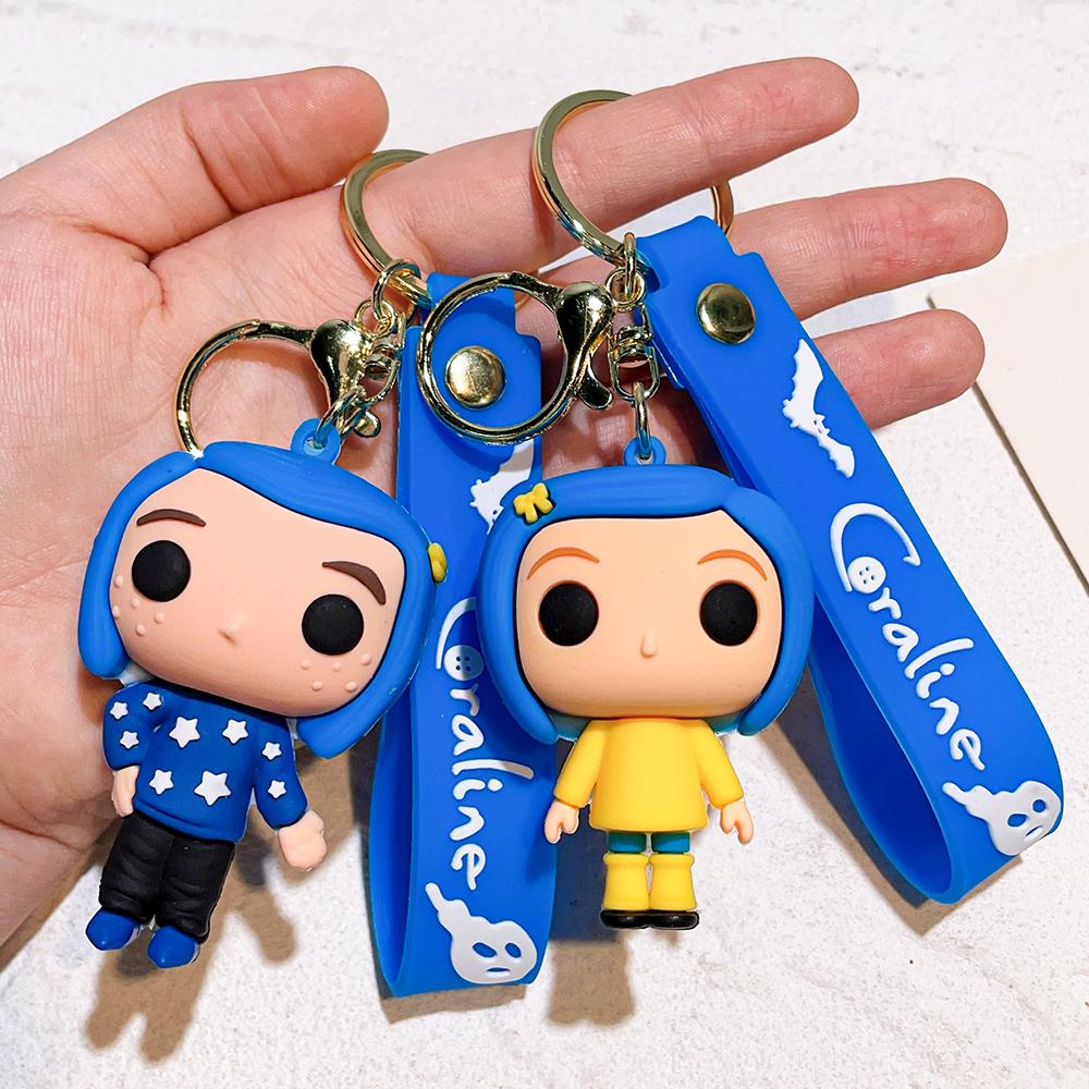 Creative Cartoon Coraline keychain Movie Action Coraline Figure Doll Model Cute Doll PVC Keyring Ornament Pendant Kids gifts