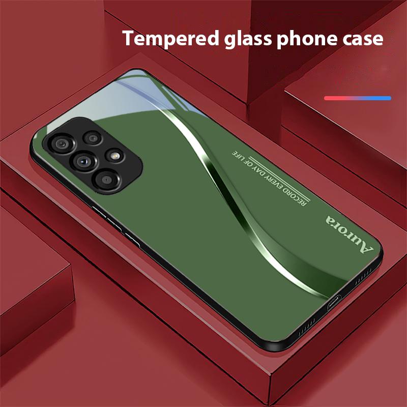 Two Tone Stripes For Samsung Galaxy S 8 9 10 20 Plus 21 FE 22 23 24 Ultra S7 Edge Black Tempered Glass Phone Case Hard Shell