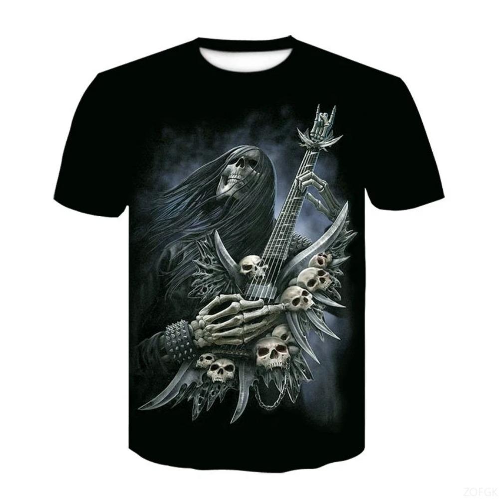 Anime Summer Printed Terrifying Skull 3D Fashionable Trendy Casual Comfortable Short Sleeve Personalized Round Neck Man