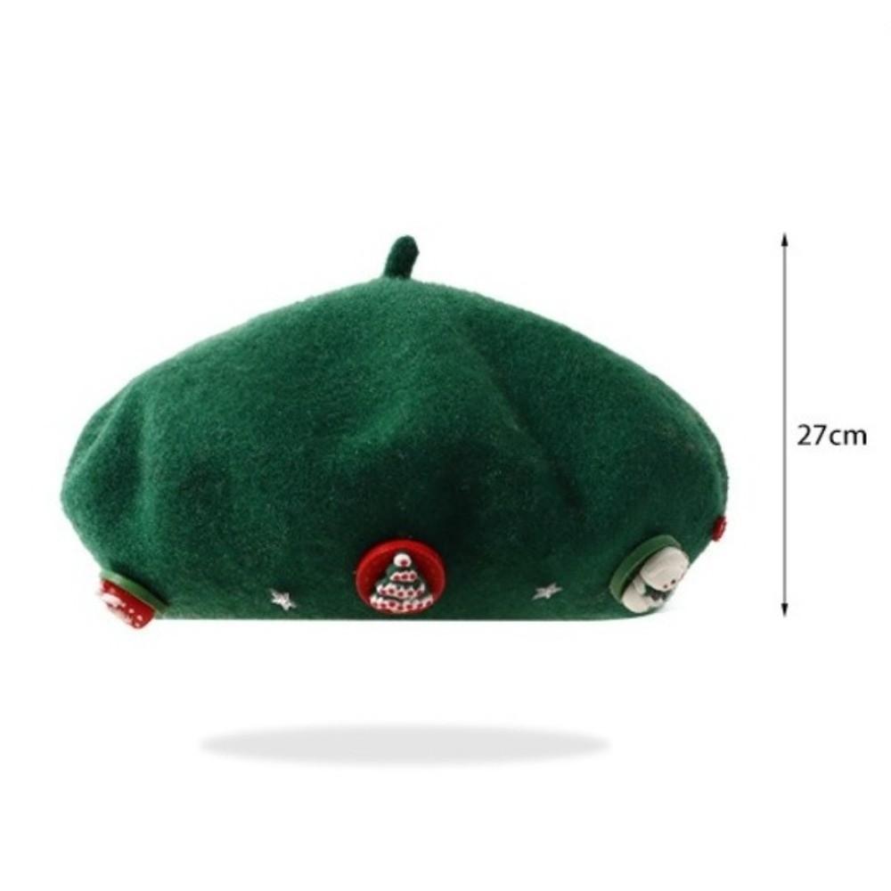 Cute Woolen Christmas Beret Hat Solid Color Windproof Beanie Cap Thick Warm Christmas Gift Xmas Dress Up Bonnets