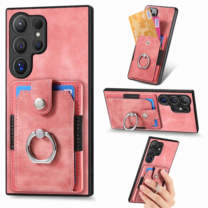 Luxury Leather Car Magnetic Wallet Case for Samsung Galaxy S25 S24 S23 S22 S21 Ultra + Plus FE Funda Ring Stand Cards Slot Cover