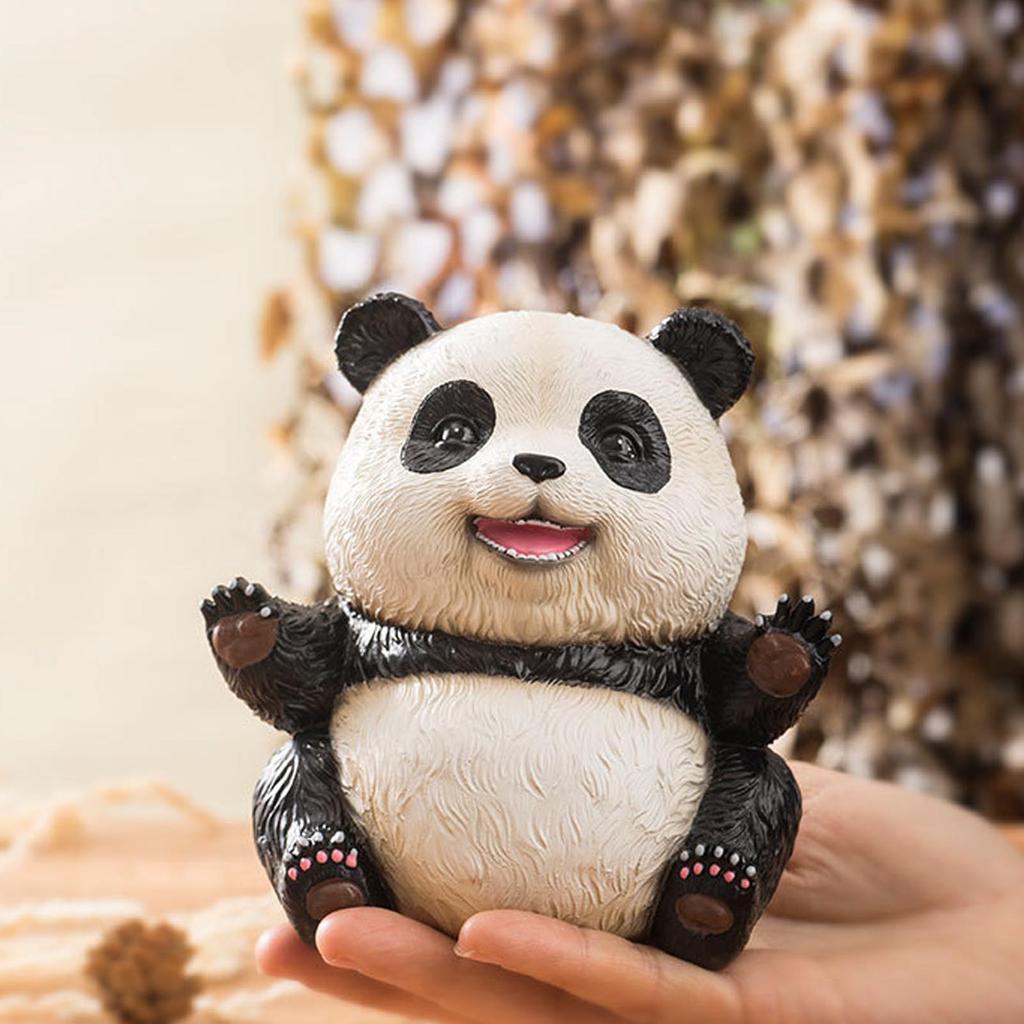 Panda Figurine Cute Lifelike Sturdy Resin Panda Animal Figure Ornament for Home Office Desktop Decoration