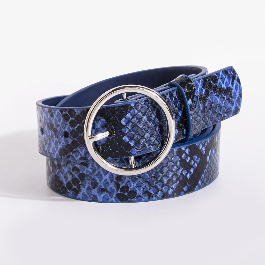 Young Fluorescent Color Snake Pattern Round Buckle Summer Casual Fashion European and American Women Belt Women Belt