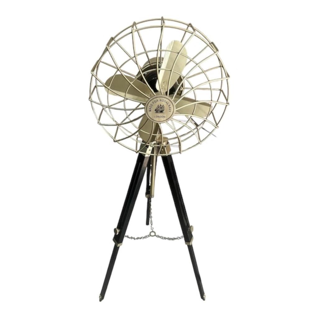 Wentylator podłogowy na regulowanym czarnym drewnianym statywie | Reprodukcja w stylu retro | Designerski wentylator do wystroju domu i sypialni