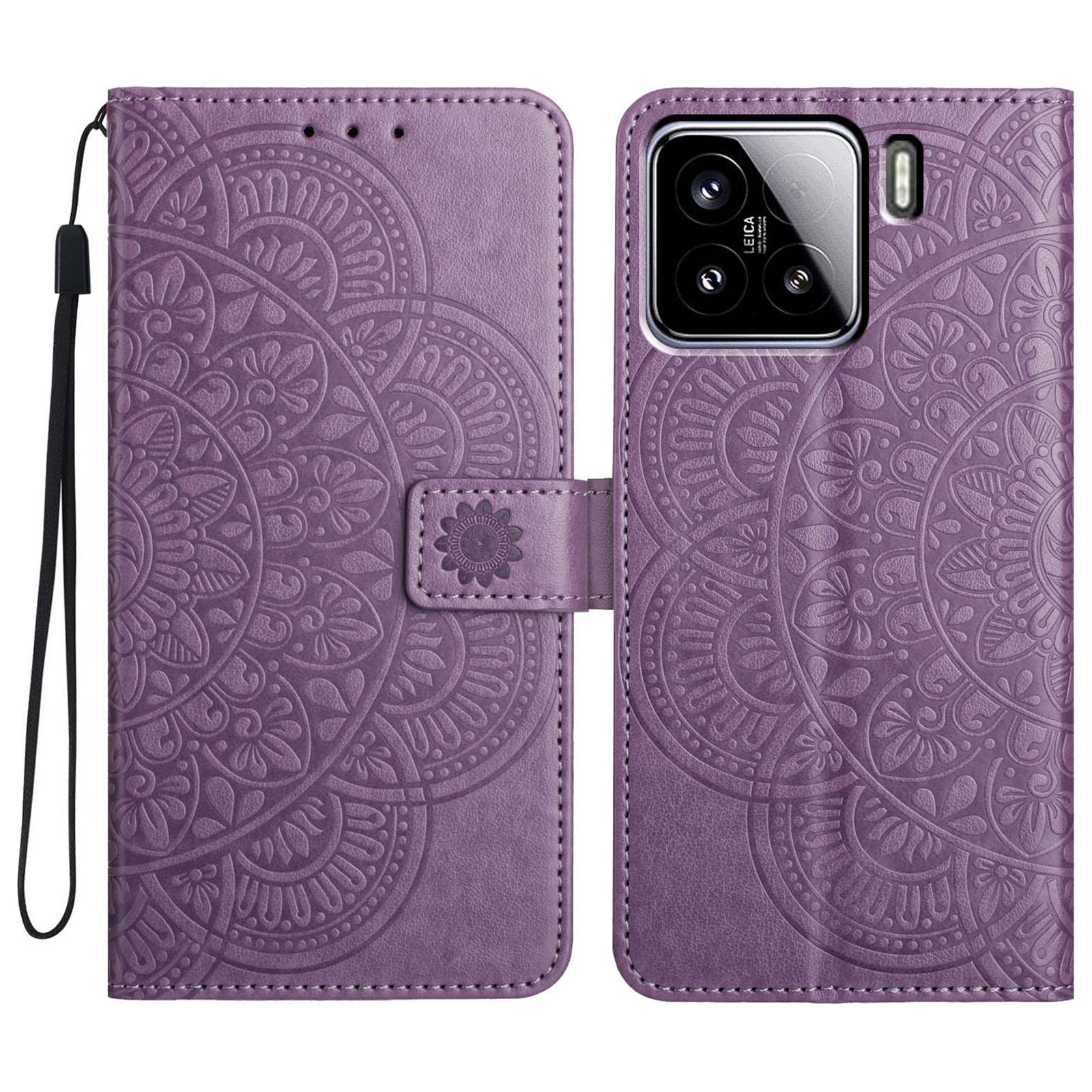 

Для Xiaomi 15 Шкіряний чохол з відділеннями для карток Візерунок мандали Чохол для телефону Підставка Purple