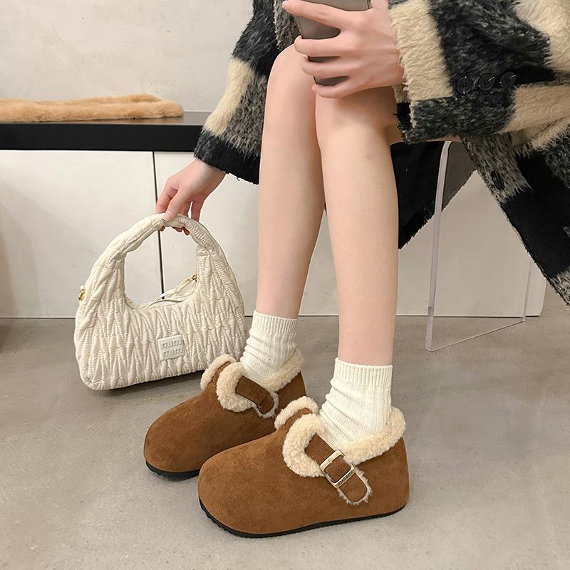 Lamb Wool Maillard Doudou Shoes Single Shoes Women's 2025 Winter New Flat-bottomed Wear with Velvet Bread Shoes Boken Shoes