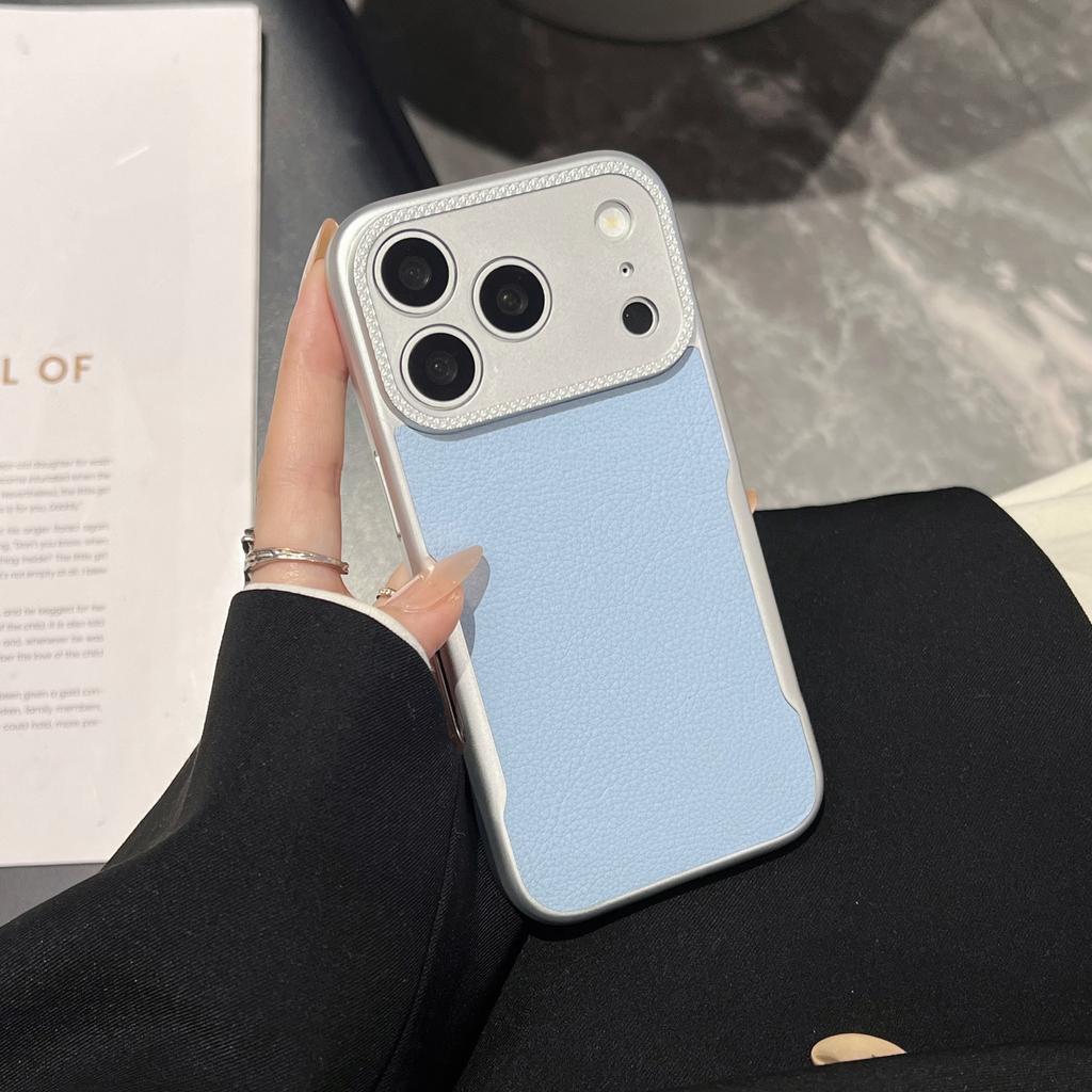 Plating Matte Leather Texture Phone Case For iPhone 17 Air 16 15 14 Plus 13 12 Pro Max Camera Protection Shockproof Hard Cover