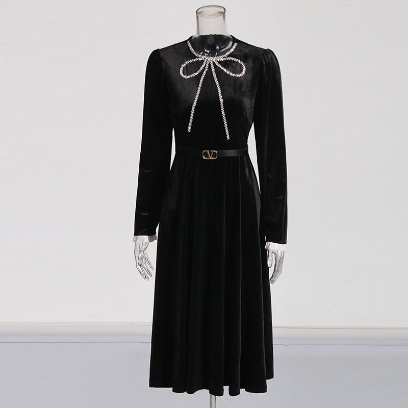 Elegant Long Sleeve Bow Slim Fit Dress for Women - 2025 Spring Collection