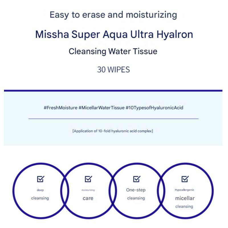 MISSHA Super Aqua Ultra Hyalron Cleansing Water Wipes | 30 Sheets