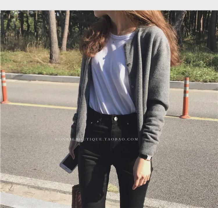 Spring 2025 High-End Women's Gray Knitted Cardigan - Versatile Short Sweater