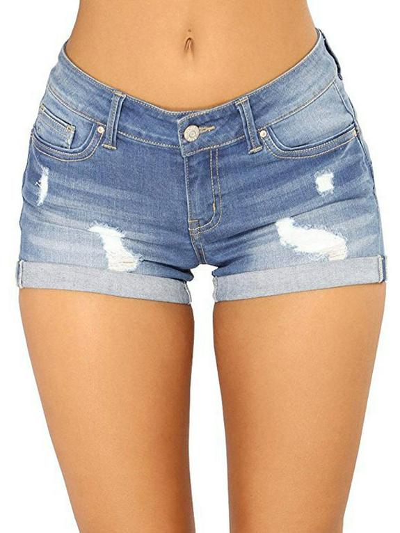 

Women s Summer Denim Shorts with Rolled Cuffs L світло-синій колір