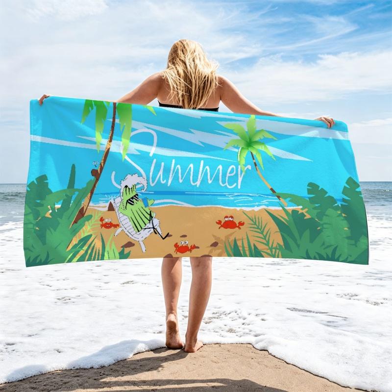 Newest Beach Towel Summer Palm Tree Crab Chillin Frog Cartoon Print Quick Dry Beach Towel Tropical Holiday Bath Towel