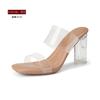 Huizhou women's shoes~ Small classic one-pedal transparent sandals Internet celebrity thick heel crystal slippers sexy high heels