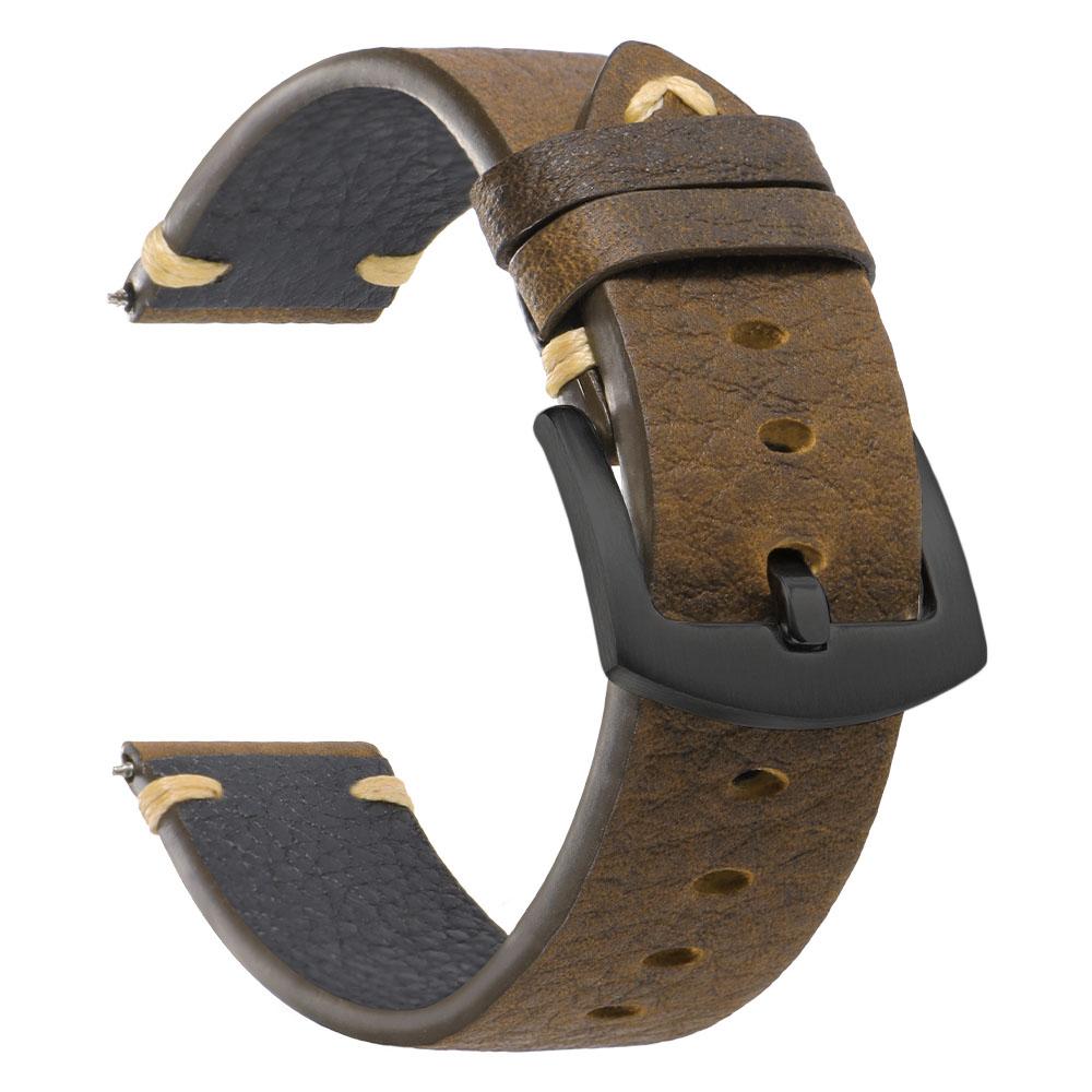 20MM 22MM Echtes Rindsleder Uhrenarmband Vintage Weich Erste Schicht Kalbsleder Uhrenarmband Herren Braun Schwarz Handgefertigte Naht Armbänder