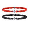 Gallstone Cross Beaded Bracelet for Men Boys,4mm Red Pine Stone Black Onyx Elastic Wristband,Simple Stackable Jewelry