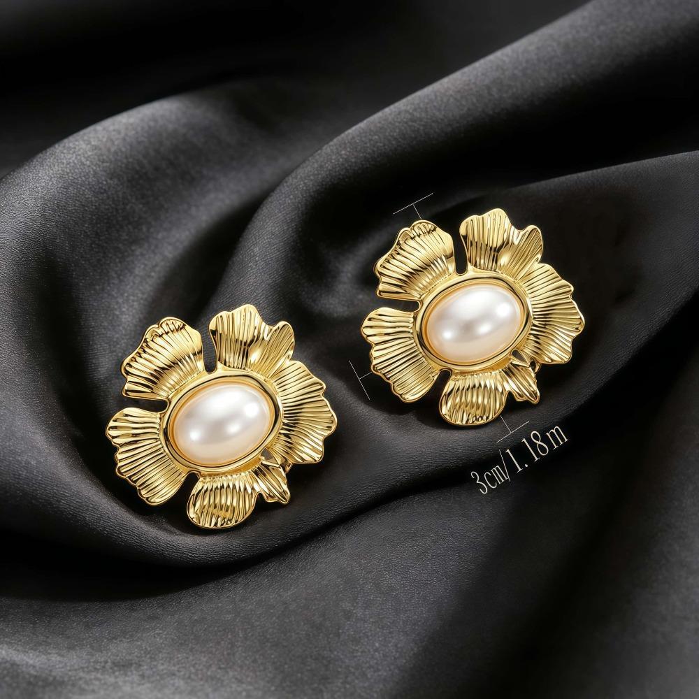 ins style French retro pearl stud earrings women's 18K gold-plated niche design high-end earrings