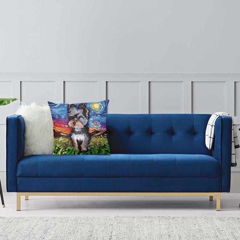 Husă de pernă de lux Starry Night Yorkshire Terrier 45*45 cm Față de pernă pentru câine Yorkie din poliester Decorat pentru canapea