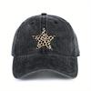 Leopard Star Print Washed Baseball Cap Distressed Denim Style Unisex Casual Outdoor Sports Hat