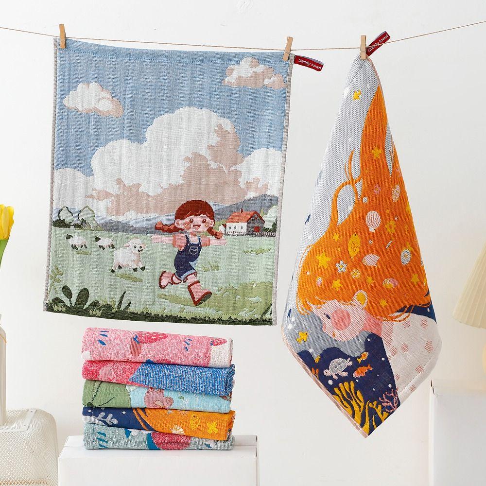 New 34x40cm Large Hand Towel 4 Layer Cotton Gauze Quick Dry Handkerchief Towel Cartoon Decorative Kitchen Towel Home Restaurant
