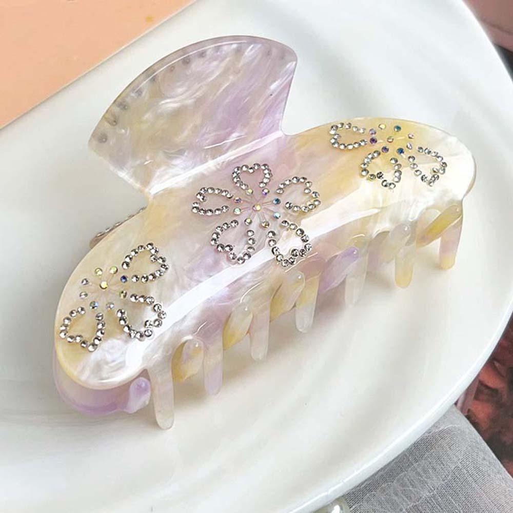 Korean Style Women Shark Clip Iridescent Acrylic Hair Claw Rhinestone-inlay Hair Claw Female