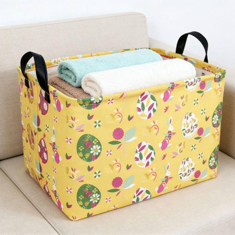 Cartoon Rectangular Easter Basket Foldable with Handle Storage Organizer Bin Box Easter Room Decor Clothes Laundry Hamper