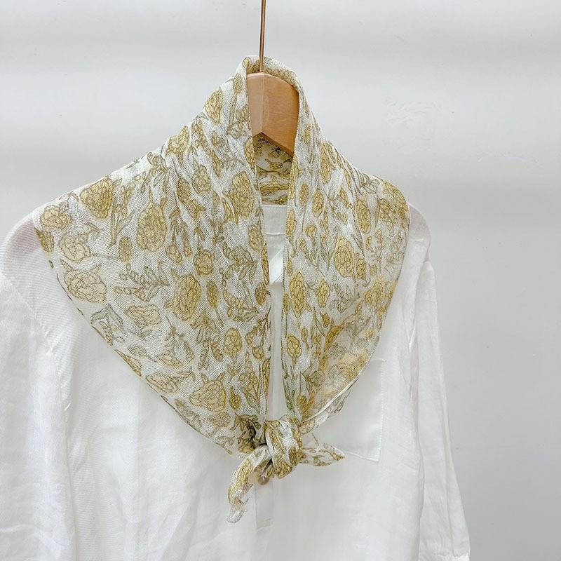 Literary And Elegant Yarn-Dyed Linen Plaid 70Cm Small Square Scarf, Neck Protection Japanese Simple And Versatile Small Scarf
