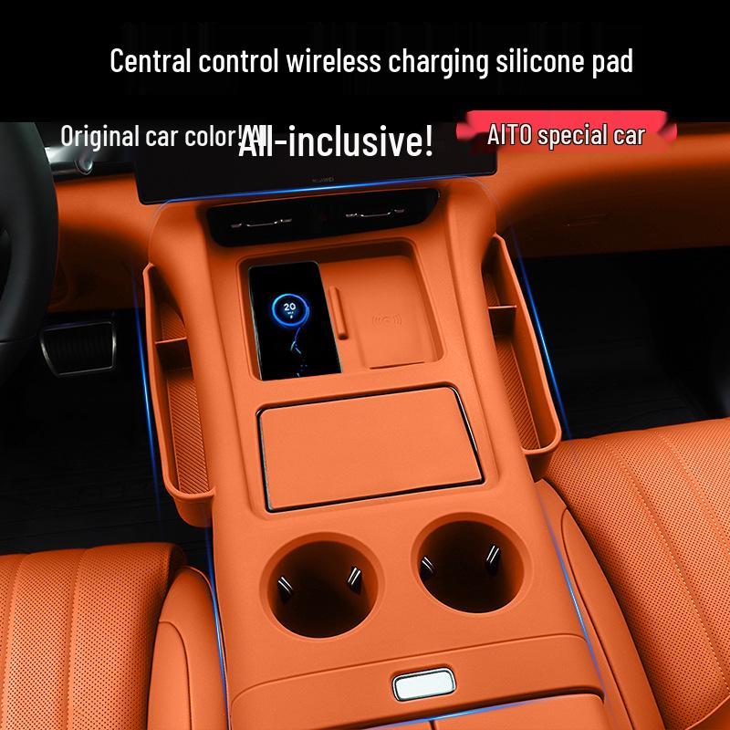 Compatible Wireless Charging Non-slip Silicone Pad & Storage for Huawei AITO M8/M7 Center Console.