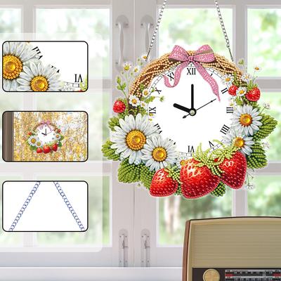 Rhinestone Diamond Art Clock Wall Pendants 2D Flat DIY Special Shape Clock Hanging Diamond Art Kits DIY Home Decor Hanging Charm