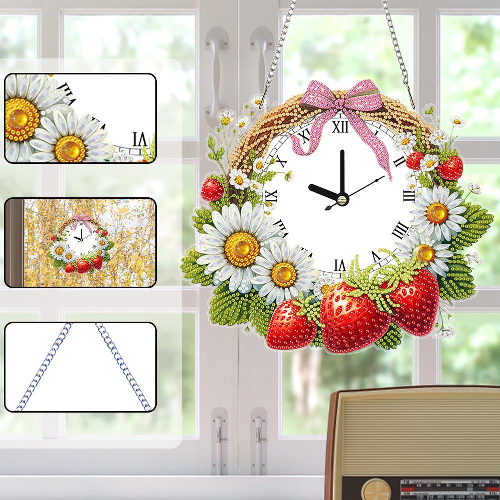 2D Flat DIY Special Shape Rhinestone Diamond Art Clock Wall Pendants Diamond Clock Art Pendant Window Hanging Art for Home Decor