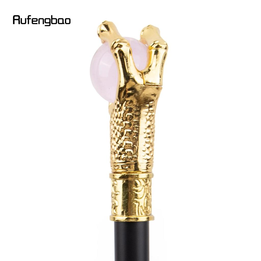 Dragon Claw Grasp Light Pink Glass Ball Golden Walking Cane Fashion Decorative Walking Stick Cosplay Cane Knob Crosier 93cm