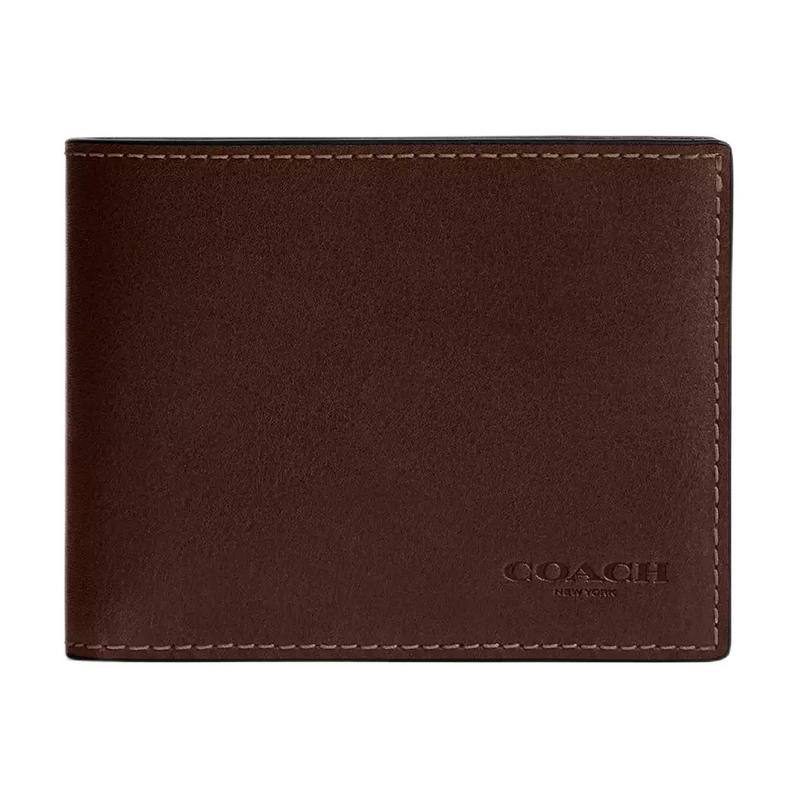 

COACH Slim Billfold ogo Flap Closure Natural Grain Leather Wallet Regular Men s Brown brown red коричневий