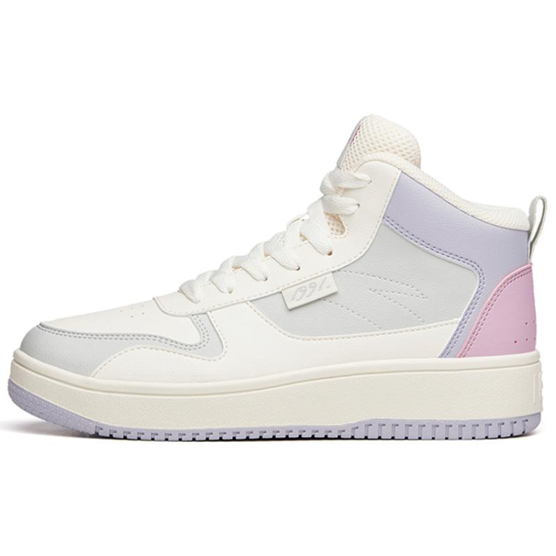 Anta Life Collection Anti-Slip Wear-Resistant High-Top Skateboard Shoes Women s White Gray Purple Sneakers 922038010-18 35.5