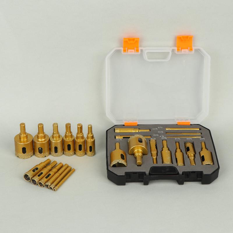 12Pcs Diamond Brazing Drill Bit Set Box Angle Grinder Hole Opener Glass Marble Granite Ceramic Hole Saw Kit Stone Reaming Bit