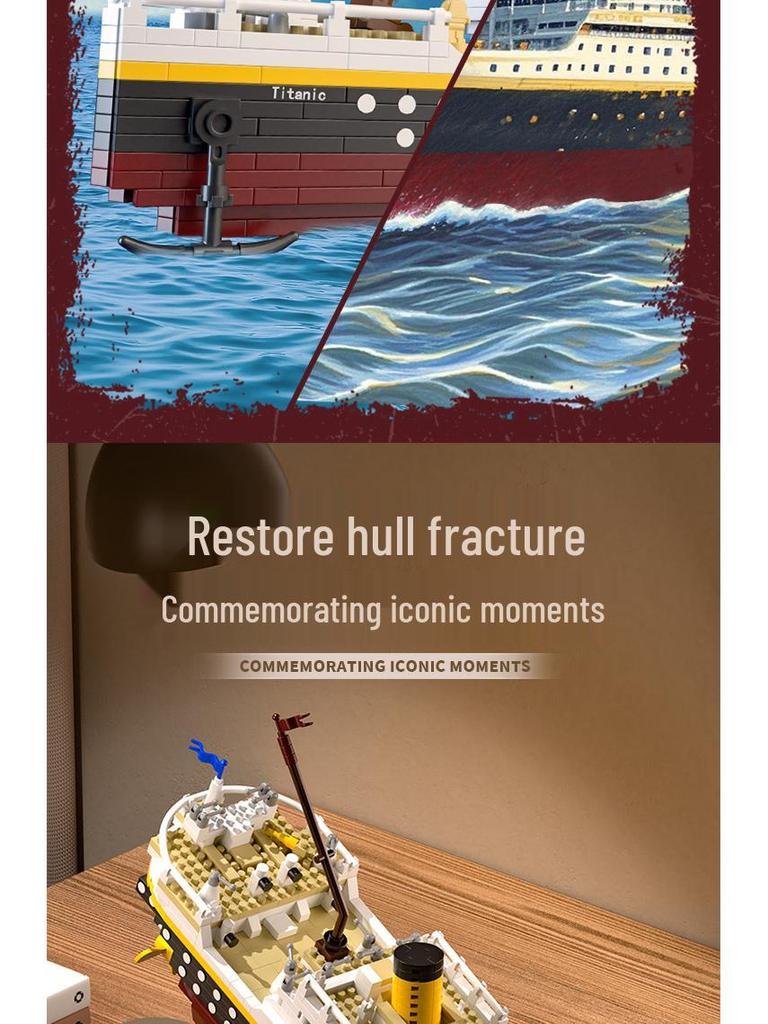 Titanic Giant Ocean Liner Model: High-Difficulty Assembly, Compatible with LEGO.