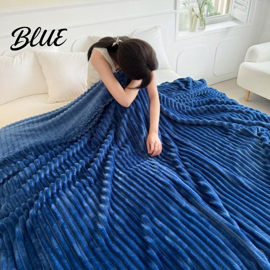 Portable Office Nap Blanket Striped Fleece for Bed Ribbed Throw Couch Thickened Warm Bed Soft Breathable Cozy Blankets Lightweight Plush