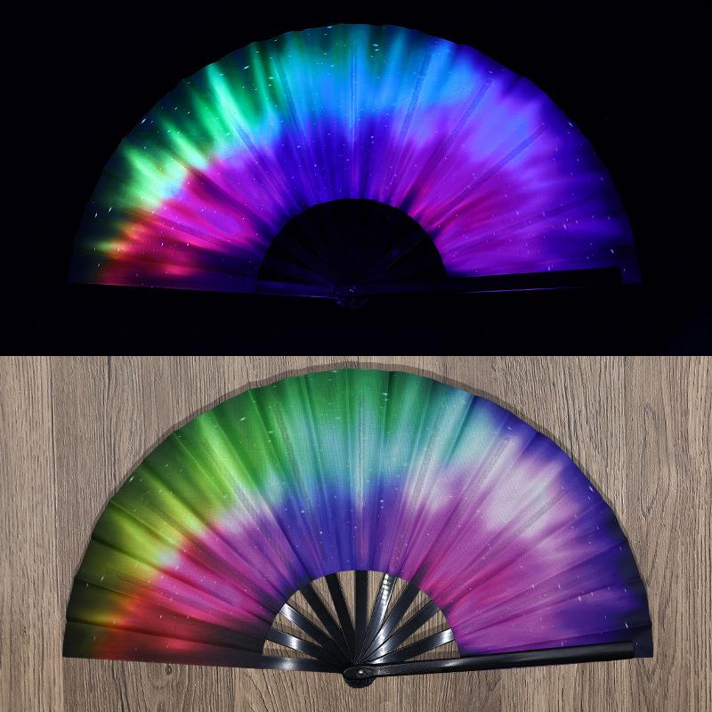 33cm Gradient Colorful Reflective Foldable Fan Large Folding Hand Rave Fan Chinese Japanese Music Festival Fan Dance Fan Gifts
