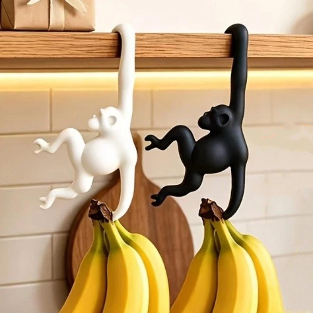 Multi-functional 3D Printed Monkey Shaped Wall Hook Plastic Punch-free Banana Holder Decorative Fruit Hanging Hook Bedroom
