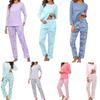 Women's Long Sleeve Crew Neck Top Printed Long Pants Pajama Set Soft Casual Loungewear Sleepwear For All Seasons