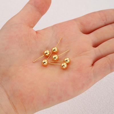 Gold Plated Copper 6mm Round Ball Stud Earrings - Smooth Ear Piercing Jewelry Gift for Qixi Festival