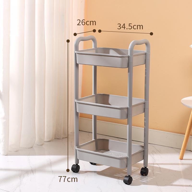 Chariot utilitaire roulant en plastique à 3 niveaux Chariot de rangement multifonctionnel pour chambre à coucher cuisine Organisateur de rangement mobile avec roues
